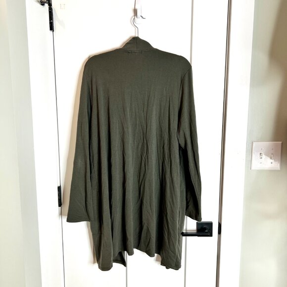 Pure Jill Luxe Tencel Olive Green Long-Lined Open Front Waterfall Cardigan Sz XL - Picture 4 of 4
